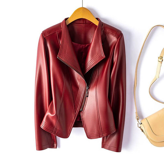 Vegan Leather Jacket | Stylish Wide Lapel with Asymmetrical Zipper 0
