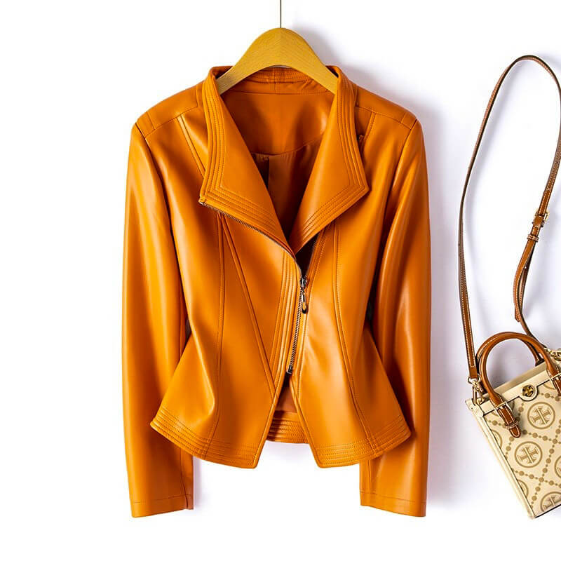 Vegan Leather Jacket | Stylish Wide Lapel with Asymmetrical Zipper 1