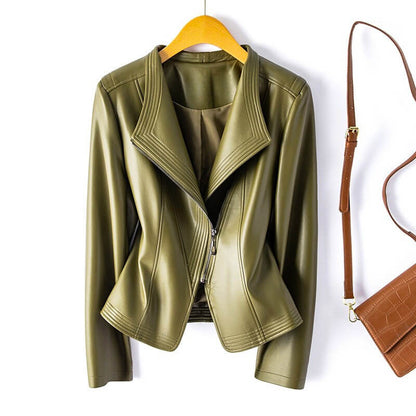 Vegan Leather Jacket | Stylish Wide Lapel with Asymmetrical Zipper 2