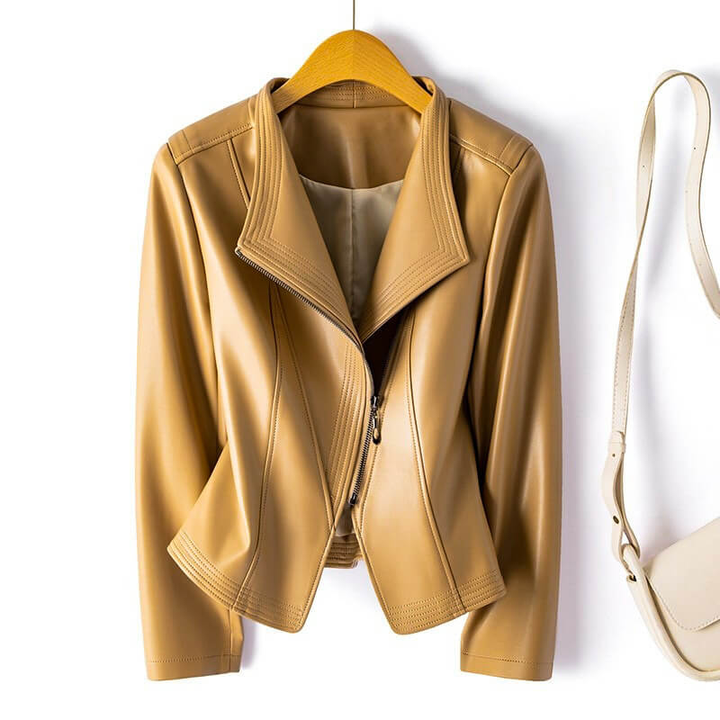 Vegan Leather Jacket | Stylish Wide Lapel with Asymmetrical Zipper 3