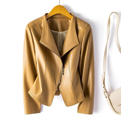 Vegan Leather Jacket | Stylish Wide Lapel with Asymmetrical Zipper 3
