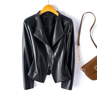 Vegan Leather Jacket | Stylish Wide Lapel with Asymmetrical Zipper 4