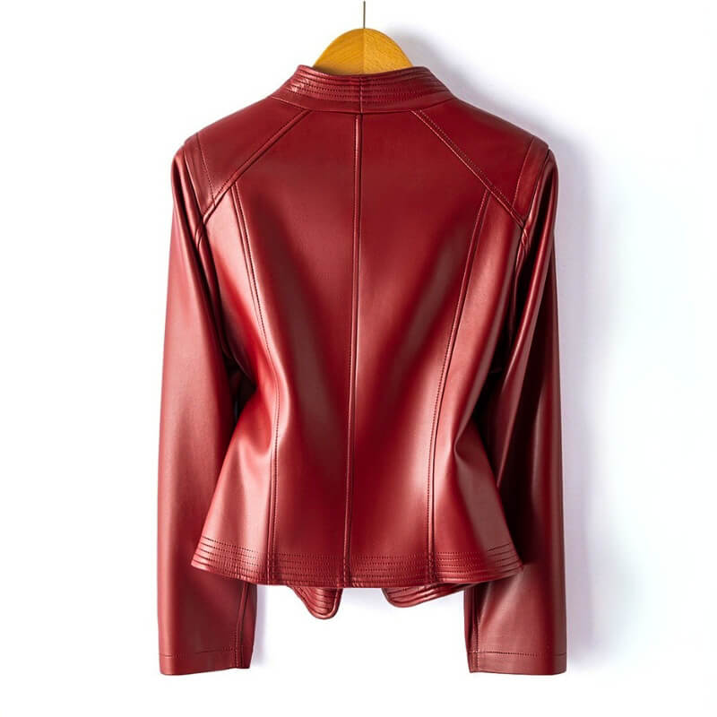 Vegan Leather Jacket | Stylish Wide Lapel with Asymmetrical Zipper 5