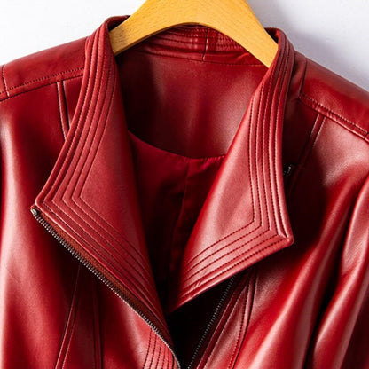 Vegan Leather Jacket | Stylish Wide Lapel with Asymmetrical Zipper 6