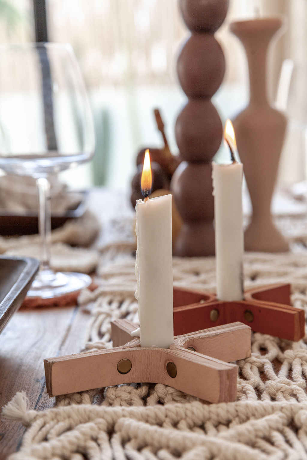 Minimal Leather Candle Holder Set of 2