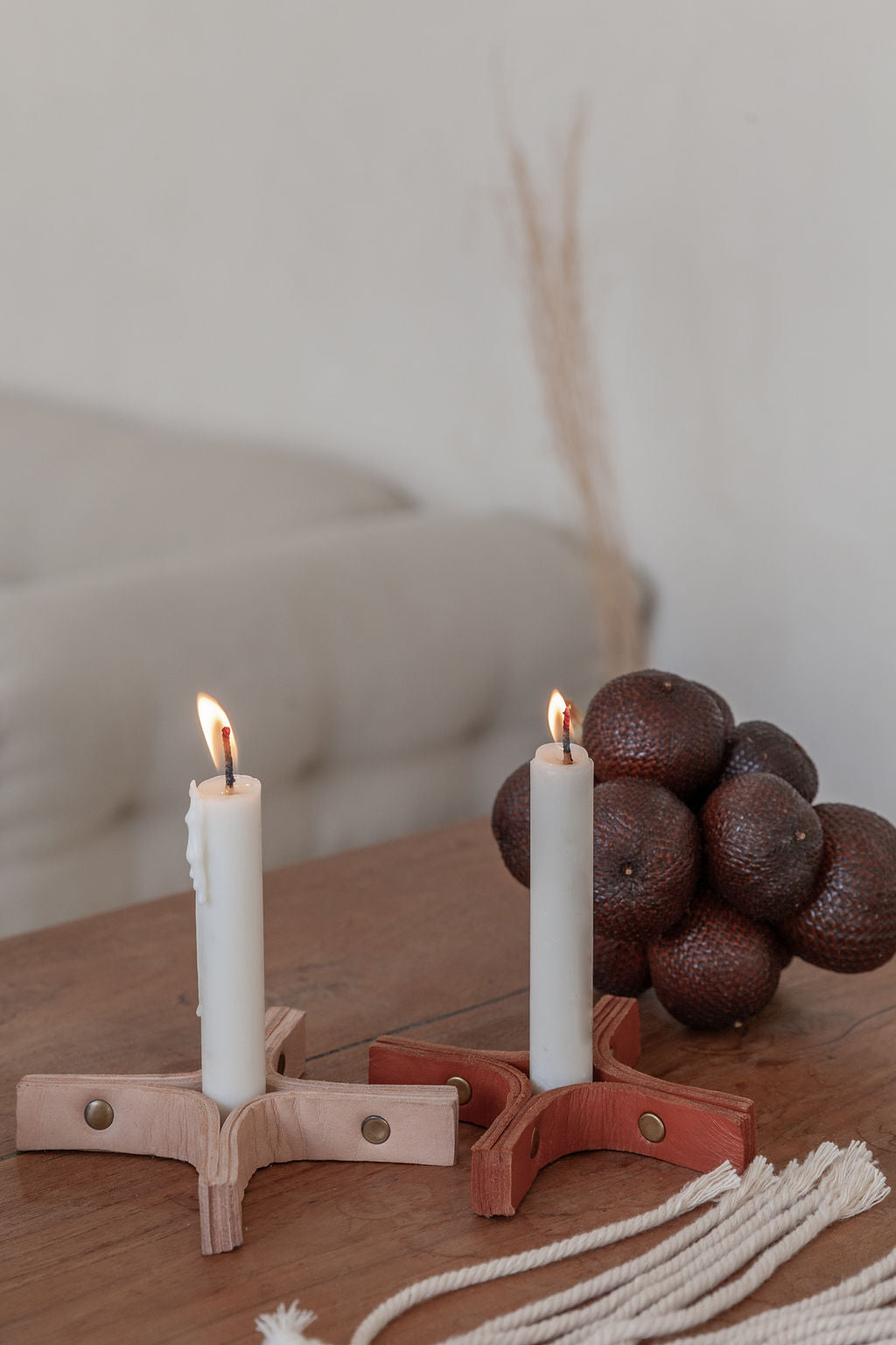 Minimal Leather Candle Holder Set of 2