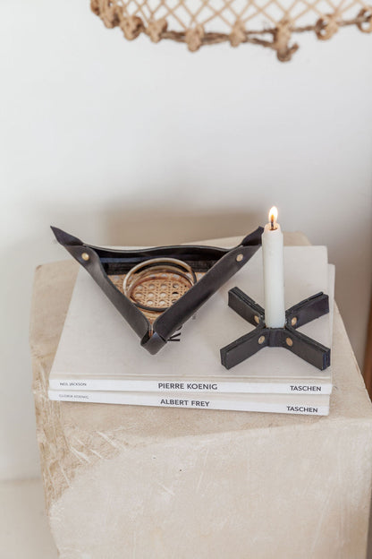 Minimal Leather Candle Holder Set of 2