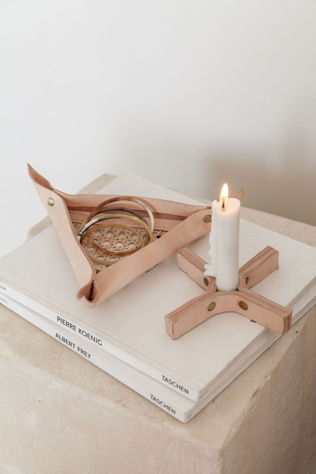 Minimal Leather Candle Holder Set of 2