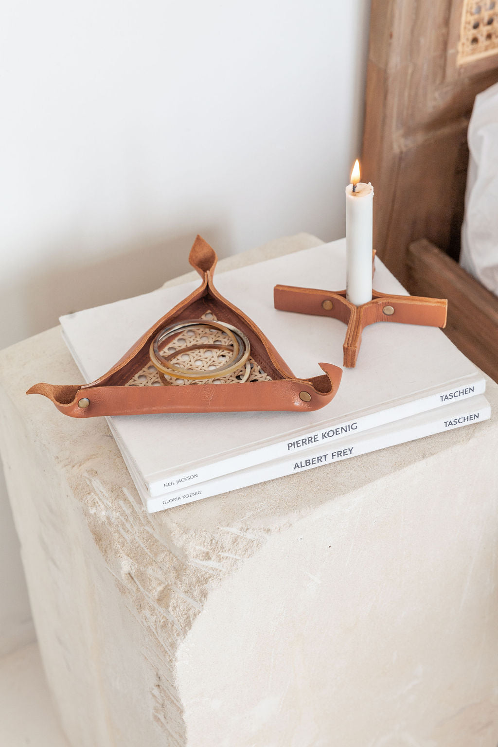 Minimal Leather Candle Holder Set of 2
