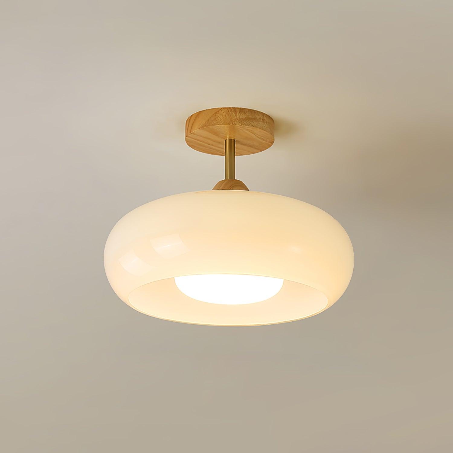 Vintage Bauhaus Ceiling Lamp | Elegant Glass Disc Flush Mount Fixture 8
