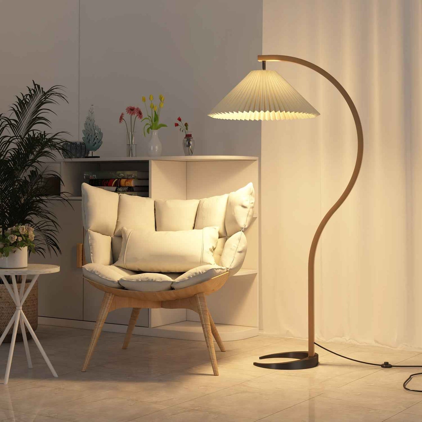 Vintage Floor Lamp | Scandinavian Beechwood Design with Linen Shade 2