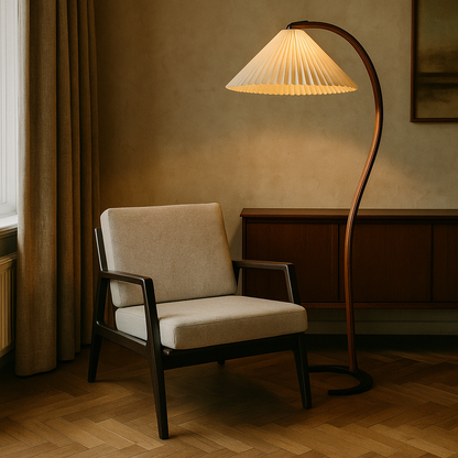 Vintage Floor Lamp | Scandinavian Beechwood Design with Linen Shade 4