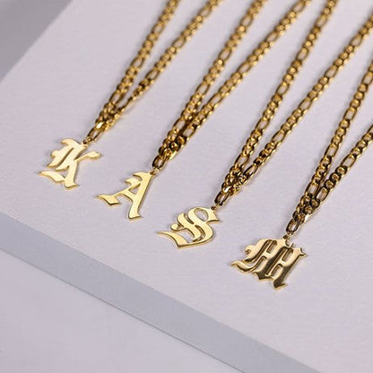 Vintage Letter Necklace | Lightweight Chunky Chain with Custom Initial 1