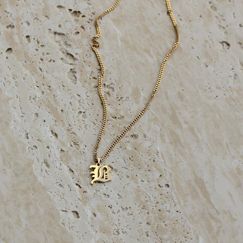 Vintage Letter Necklace | Lightweight Chunky Chain with Custom Initial 3