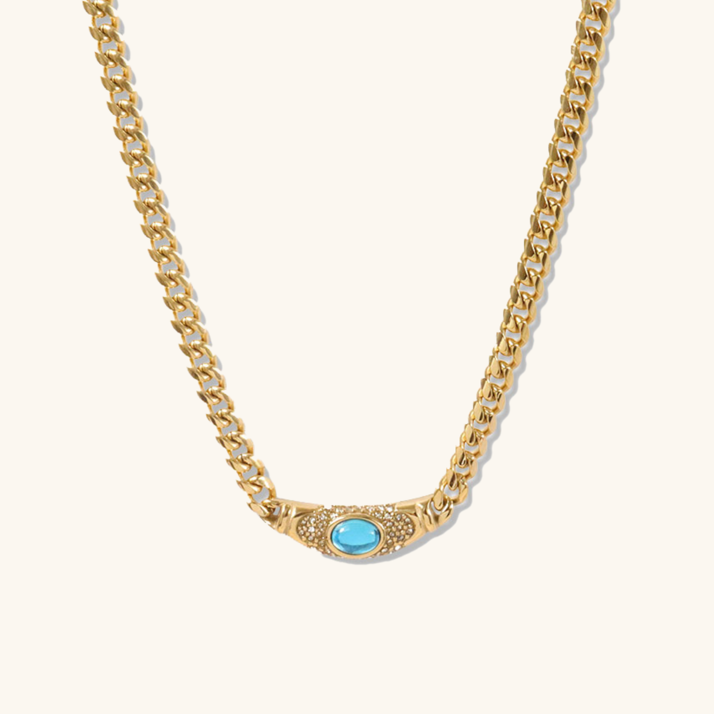 Vintage Necklace | 18K Waterproof Gold with Gemstone Simulant Pendant 10
