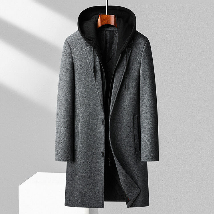 Virgin Wool Overcoat | Hooded Design with Detachable Hood for Winter 2