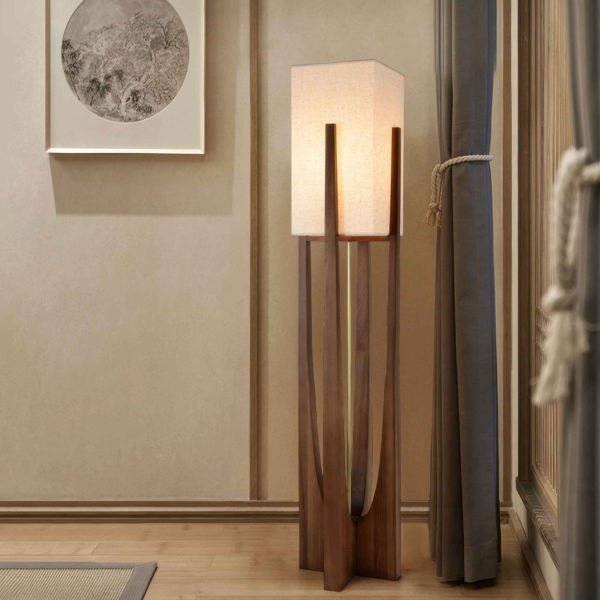 Wabi Sabi Floor Lamp | Handmade Fabric Shade with Wooden Base 2