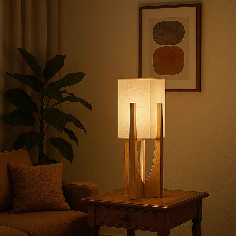 Wabi Sabi Floor Lamp | Handmade Fabric Shade with Wooden Base 3