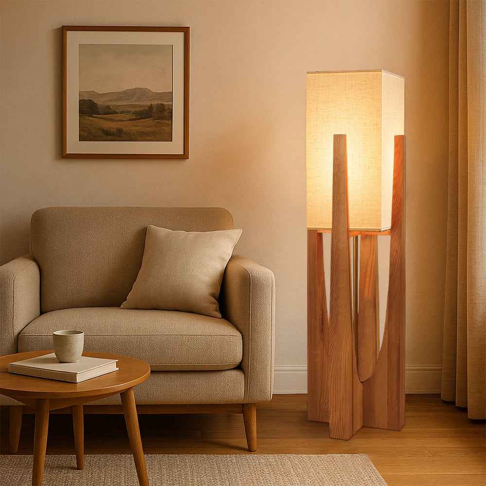 Wabi Sabi Floor Lamp | Handmade Fabric Shade with Wooden Base 4
