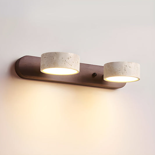 Wall Light Sconces | Dual Light Yellow Travertine and Wood Design 0