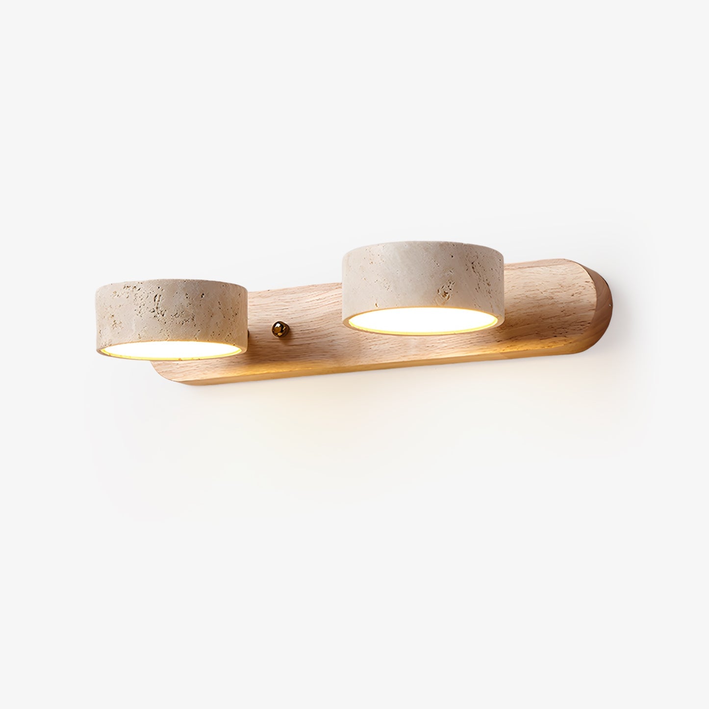 Wall Light Sconces | Dual Light Yellow Travertine and Wood Design 1