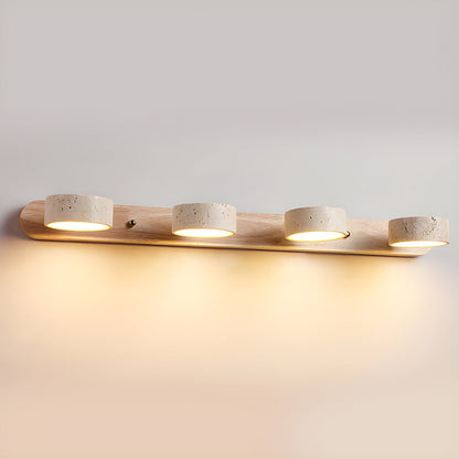 Wall Light Sconces | Dual Light Yellow Travertine and Wood Design 14