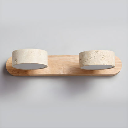 Wall Light Sconces | Dual Light Yellow Travertine and Wood Design 7