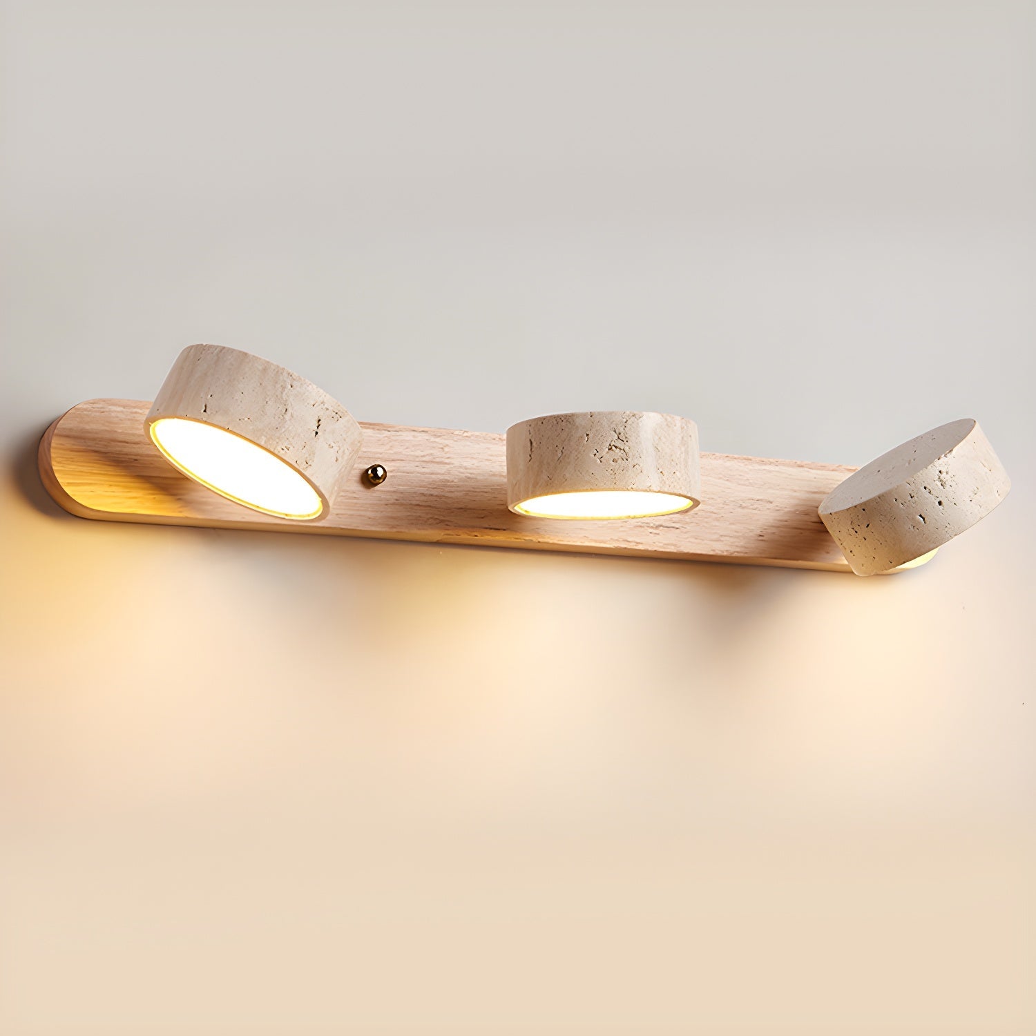 Wall Light Sconces | Dual Light Yellow Travertine and Wood Design 8