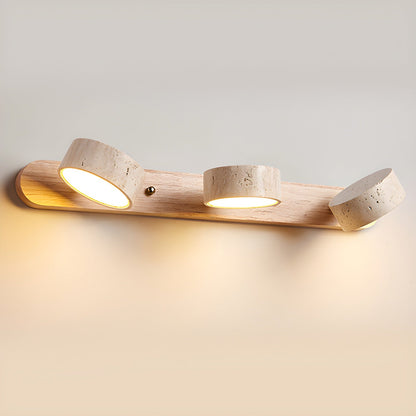 Wall Light Sconces | Dual Light Yellow Travertine and Wood Design 8