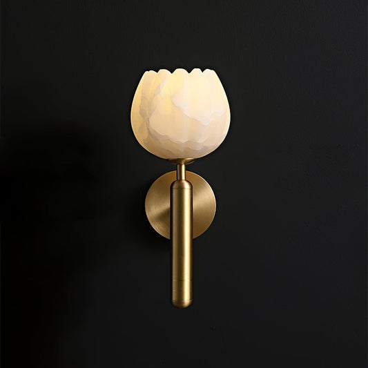 Wall Sconce Lighting | Elegant Brass Design with Alabaster Floral Accents 0