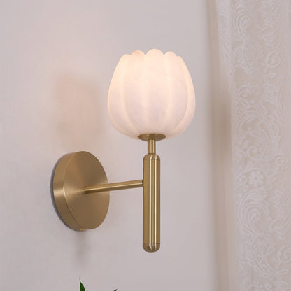 Wall Sconce Lighting | Elegant Brass Design with Alabaster Floral Accents 3