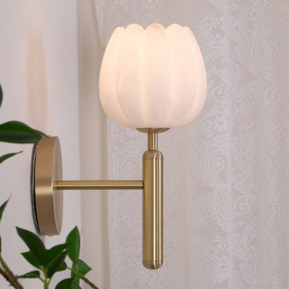 Wall Sconce Lighting | Elegant Brass Design with Alabaster Floral Accents 5