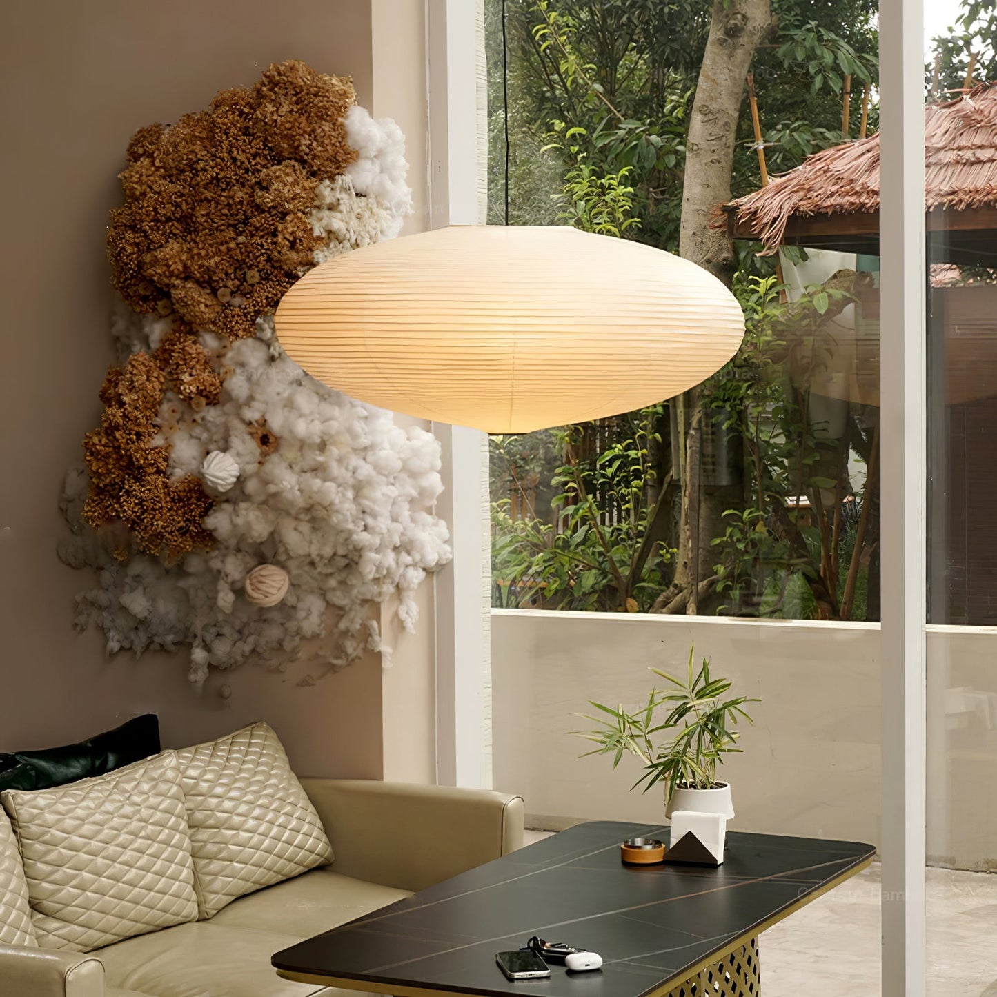 Washi Paper Pendant Light | Handcrafted Mulberry Shade for Warm Ambiance 5