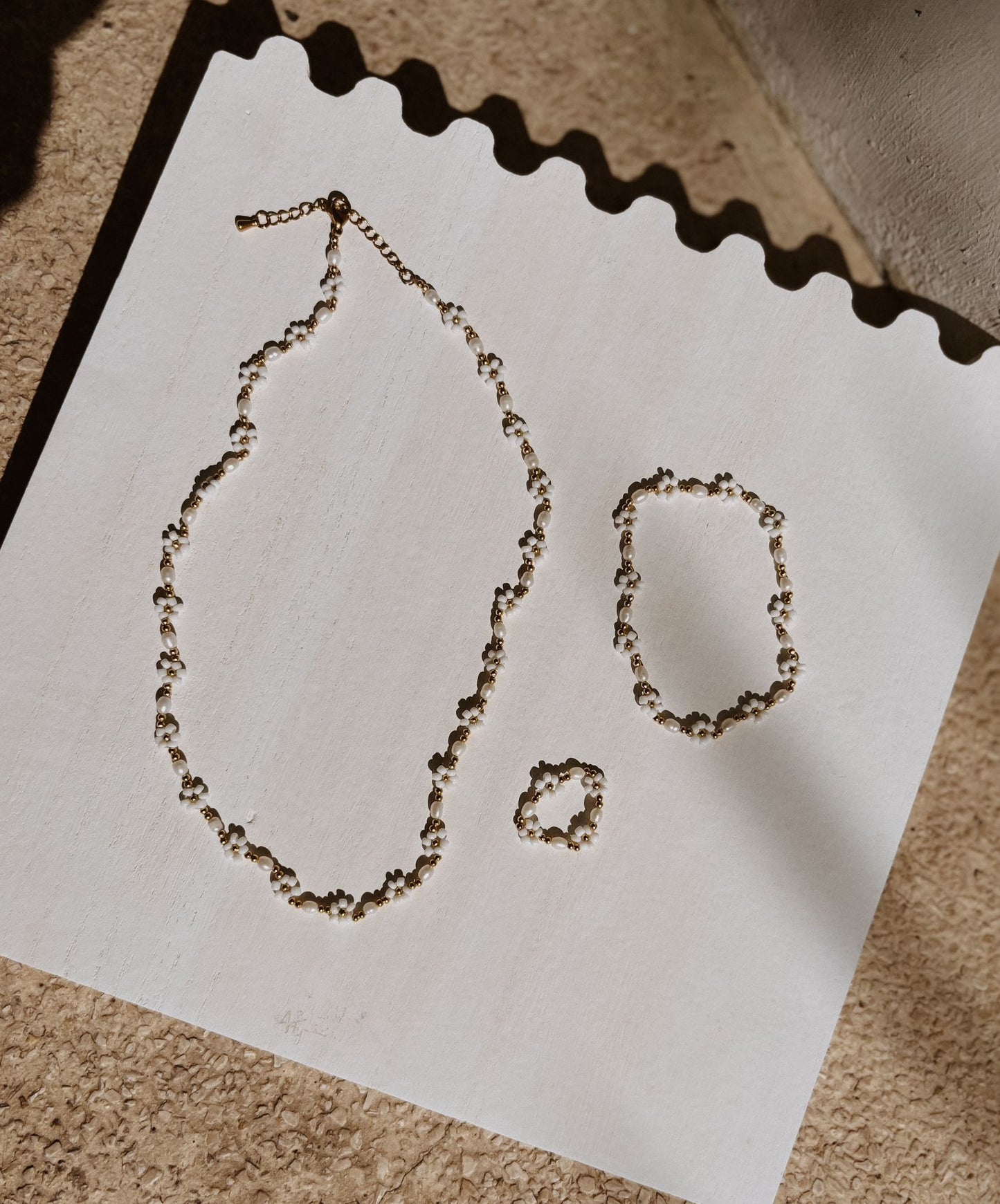 Freshwater Pearl and Flower Beaded Ring