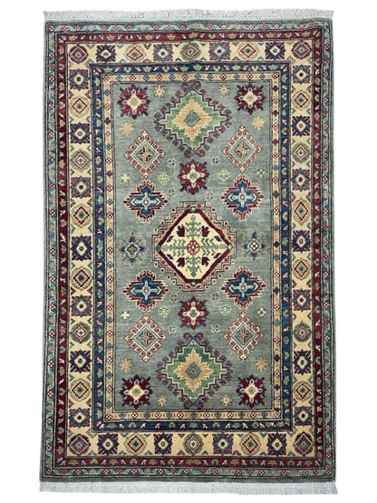 Hand-Knotted Afghani Kazak Wool Rug – 4’ x  6’