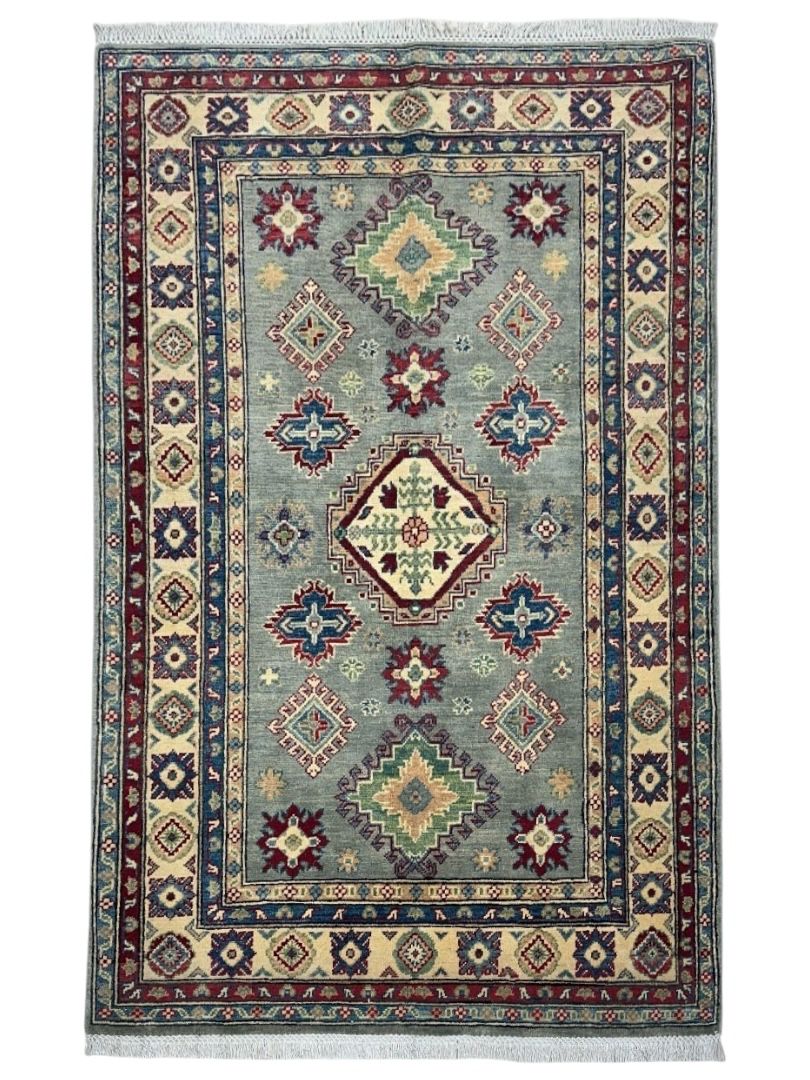 Hand-Knotted Afghani Kazak Wool Rug – 4’ x  6’