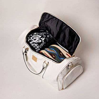 Sac de voyage en cuir blanc de type weekender