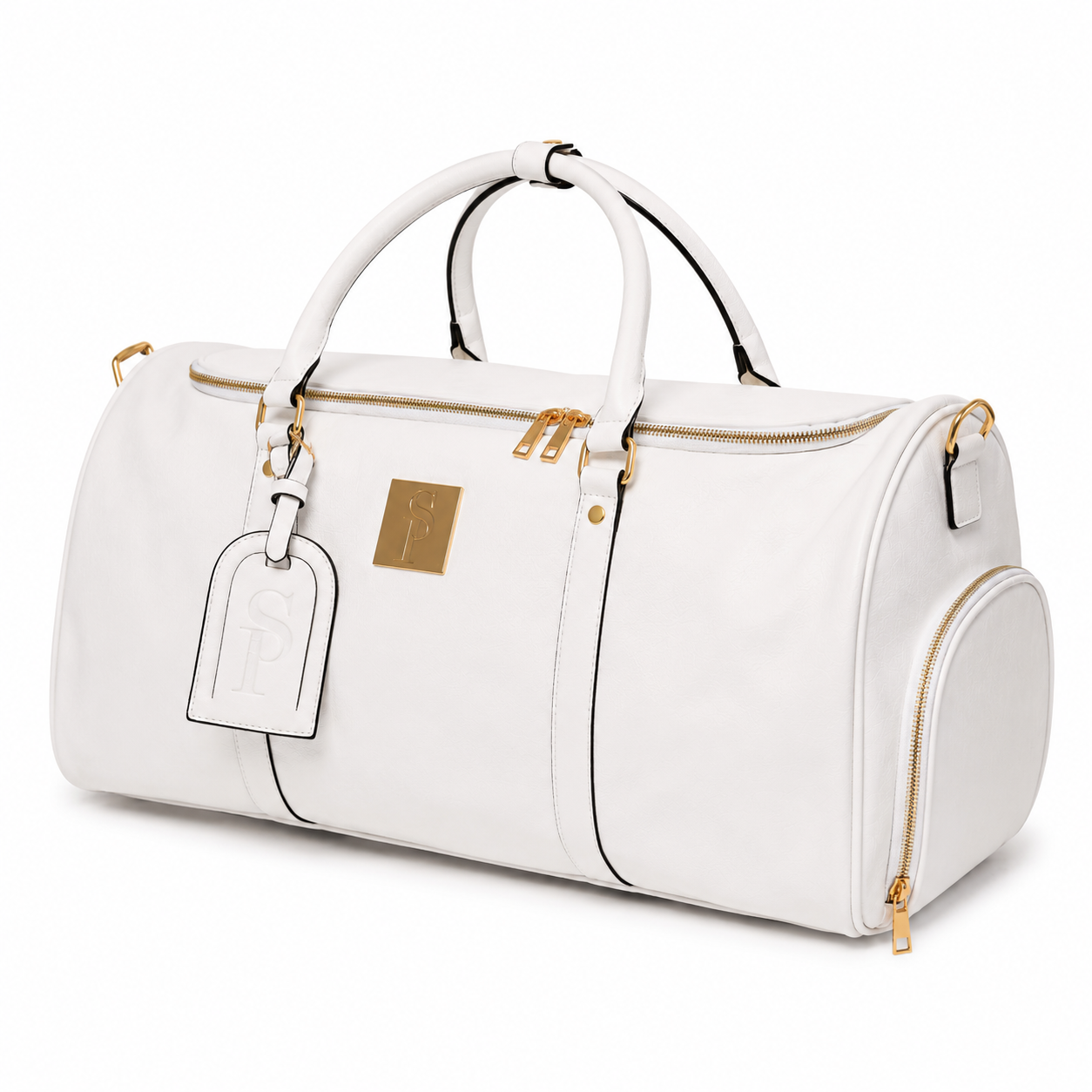 Sac de voyage en cuir blanc de type weekender