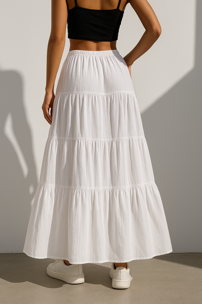 White Maxi Skirt | Bohemian Lace Detail, Lightweight Polyester for Women 1