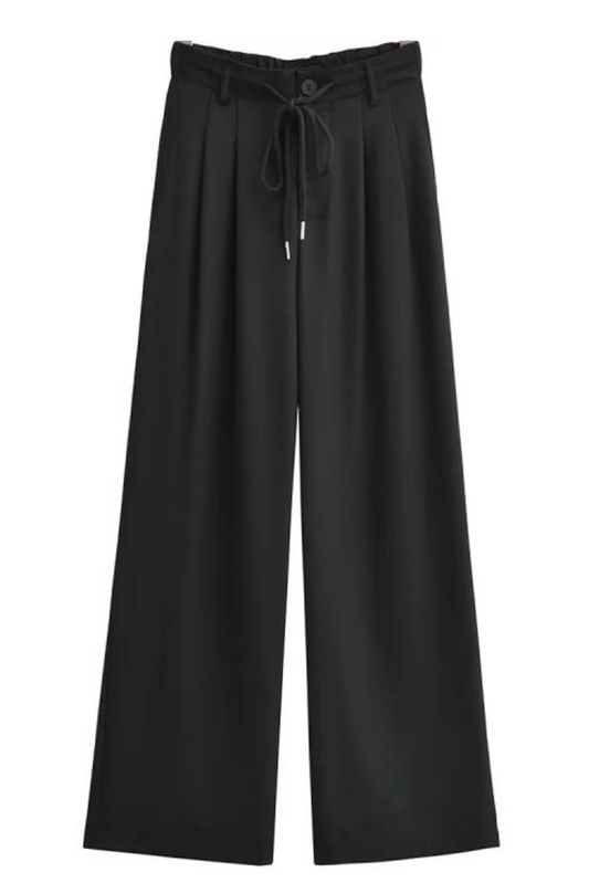 Wide-Leg Tied Pants | Elastic Waist with Side Pockets 0