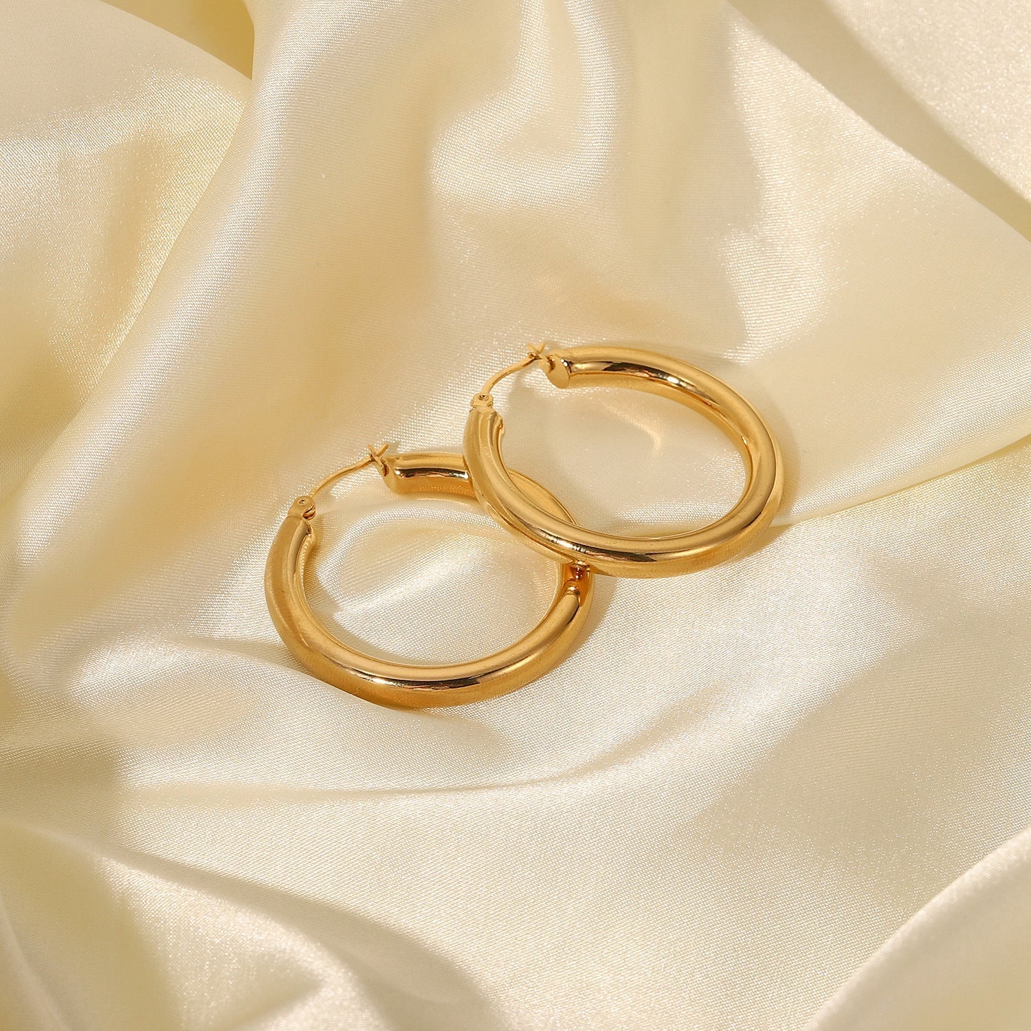 Wide Hoop Earrings | Durable Stainless Steel-Plated 18k Gold Design 7