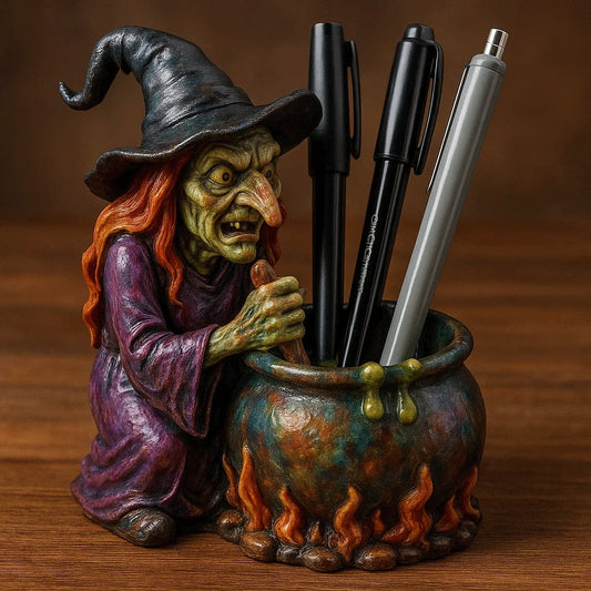 Witch Cauldron Pen Holder | Unique Desk Organizer with Intricate Design 0