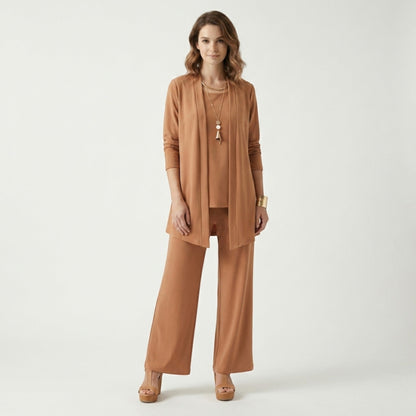 Women's 3-Piece Ensemble | Tailored Cardigan and Wide-Leg Trousers 0