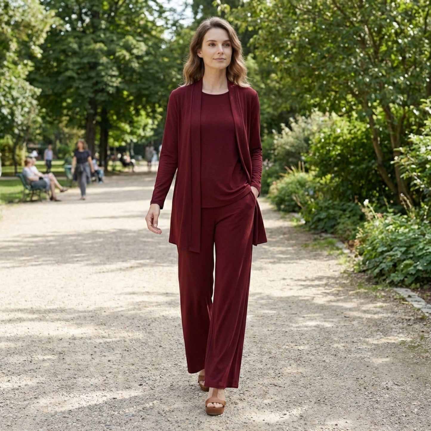 Women's 3-Piece Ensemble | Tailored Cardigan and Wide-Leg Trousers 1