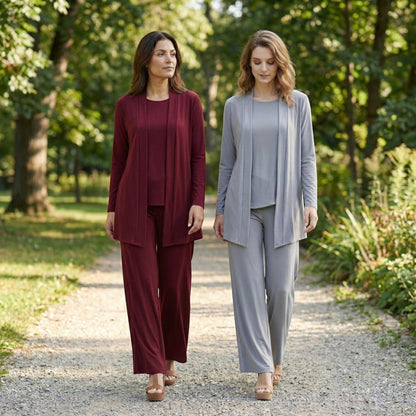 Women's 3-Piece Ensemble | Tailored Cardigan and Wide-Leg Trousers 2