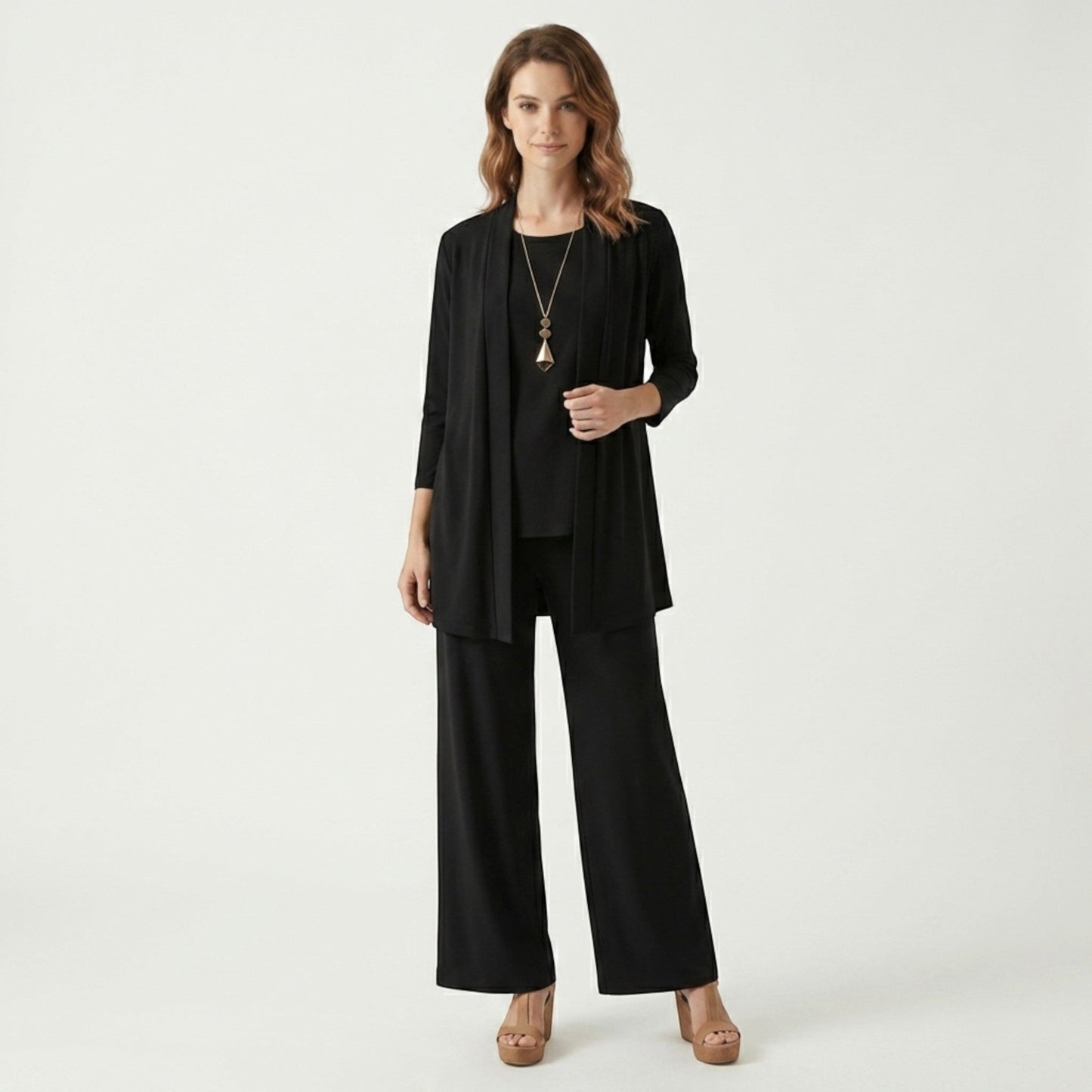 Women's 3-Piece Ensemble | Tailored Cardigan and Wide-Leg Trousers 4
