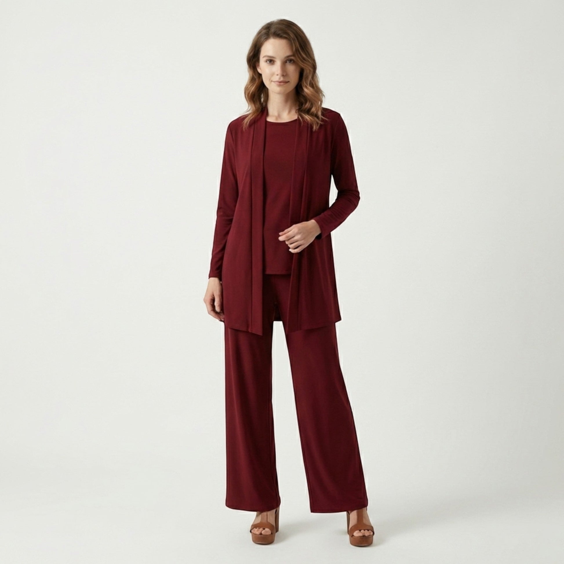 Women's 3-Piece Ensemble | Tailored Cardigan and Wide-Leg Trousers 5