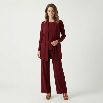 Women's 3-Piece Ensemble | Tailored Cardigan and Wide-Leg Trousers 5