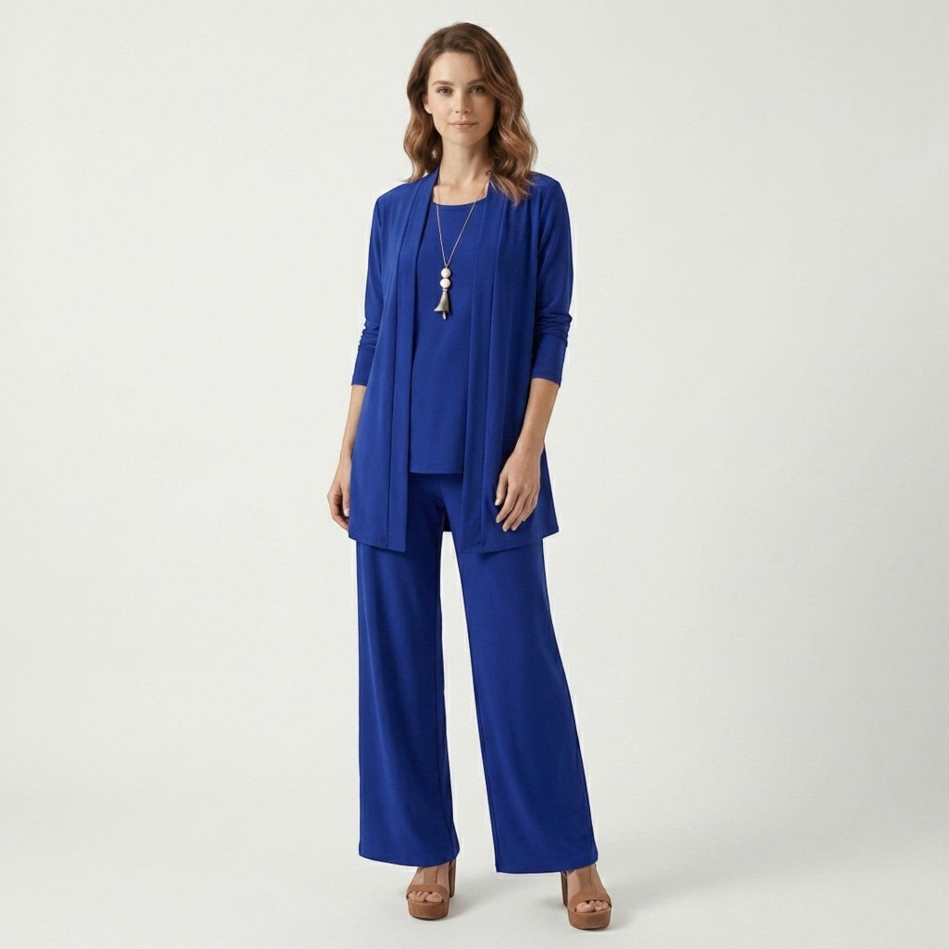 Women's 3-Piece Ensemble | Tailored Cardigan and Wide-Leg Trousers 6