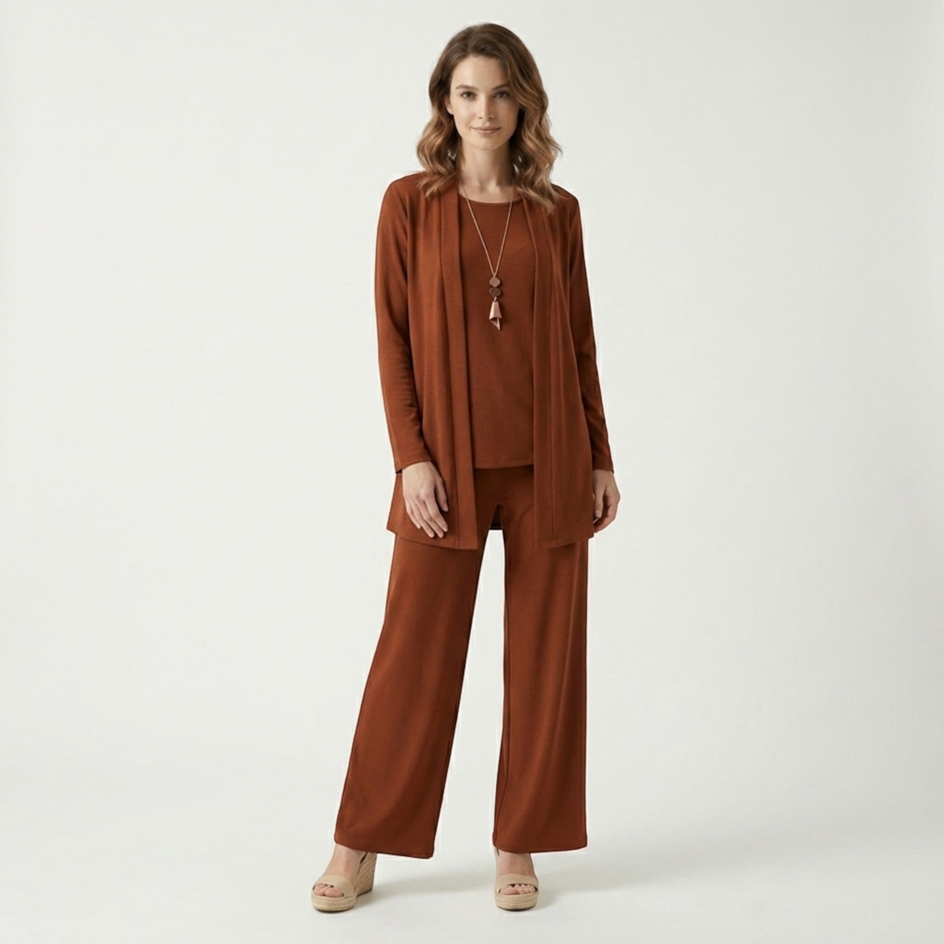 Women's 3-Piece Ensemble | Tailored Cardigan and Wide-Leg Trousers 7